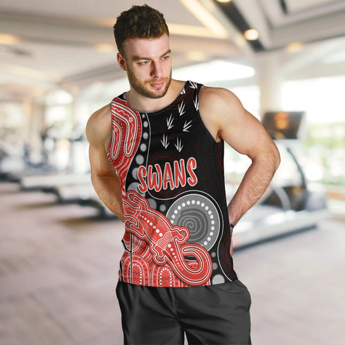personalised-naidoc-week-2023-afl-swans-men-tank-top-aboriginal-dot-art-lizard-mix-boomerang