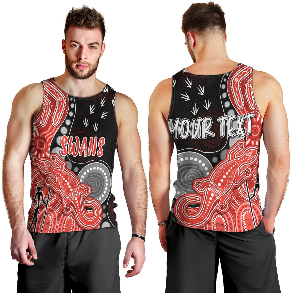 personalised-naidoc-week-2023-afl-swans-men-tank-top-aboriginal-dot-art-lizard-mix-boomerang