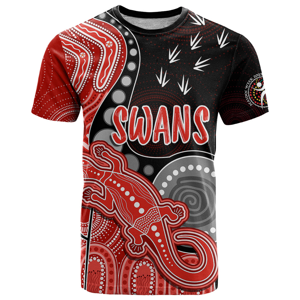 personalised-naidoc-week-2023-afl-swans-t-shirt-aboriginal-dot-art-lizard-mix-boomerang