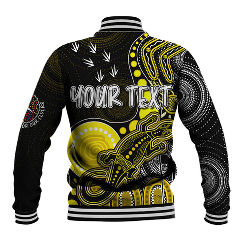 personalised-naidoc-week-2023-afl-tigers-baseball-jacket-aboriginal-dot-art-lizard-mix-boomerang