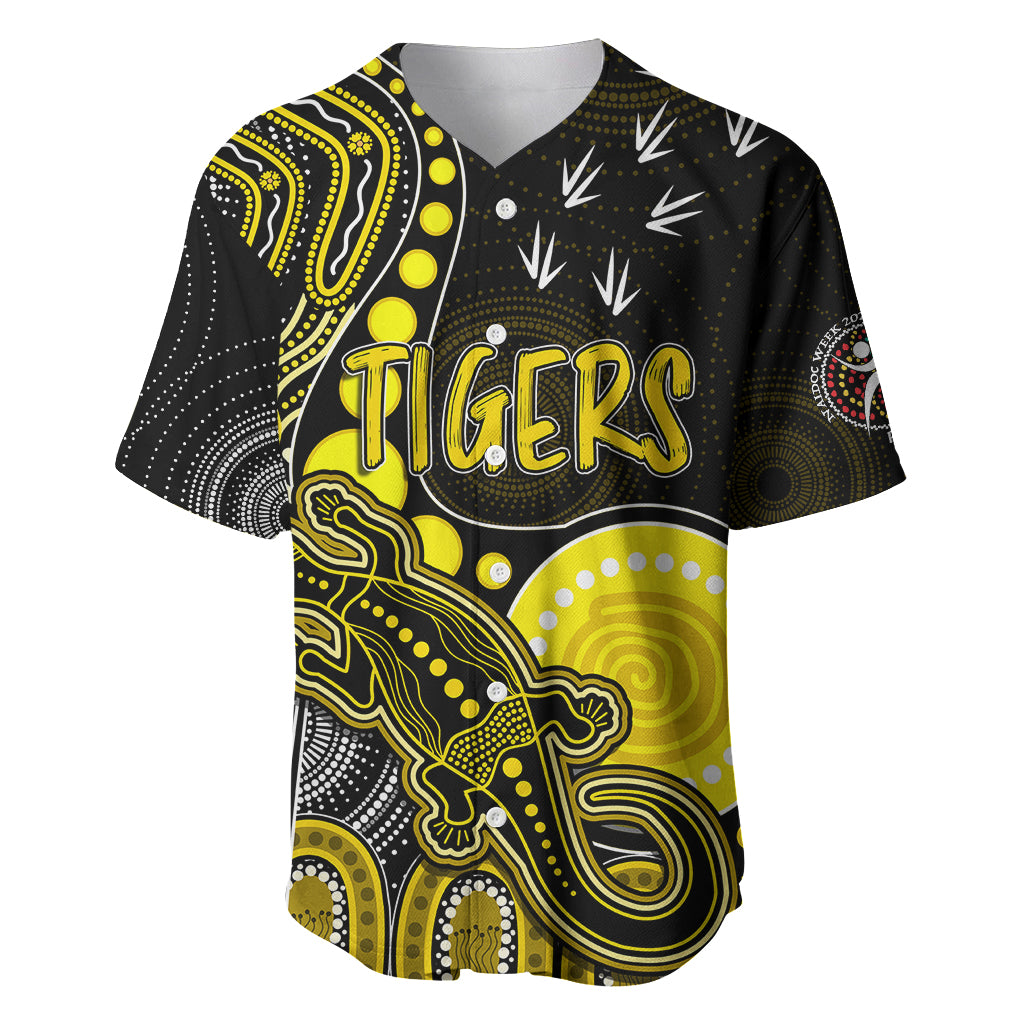 personalised-naidoc-week-2023-afl-tigers-baseball-jersey-aboriginal-dot-art-lizard-mix-boomerang