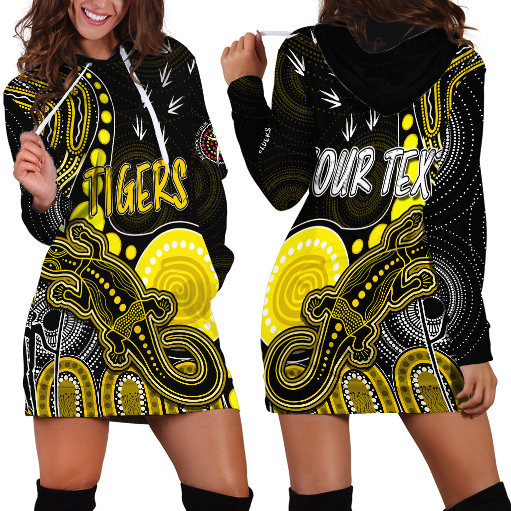personalised-naidoc-week-2023-afl-tigers-hoodie-dress-aboriginal-dot-art-lizard-mix-boomerang