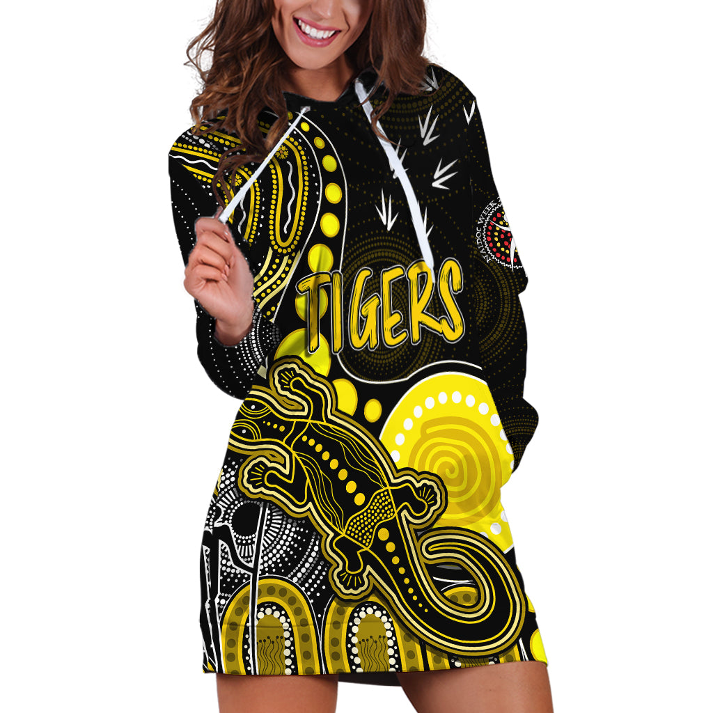 personalised-naidoc-week-2023-afl-tigers-hoodie-dress-aboriginal-dot-art-lizard-mix-boomerang