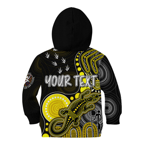 personalised-naidoc-week-2023-afl-tigers-kid-hoodie-aboriginal-dot-art-lizard-mix-boomerang