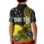personalised-naidoc-week-2023-afl-tigers-kid-polo-shirt-aboriginal-dot-art-lizard-mix-boomerang