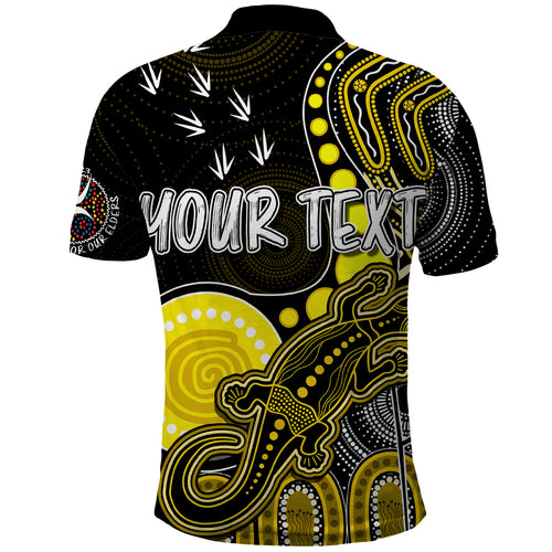 personalised-naidoc-week-2023-afl-tigers-polo-shirt-aboriginal-dot-art-lizard-mix-boomerang