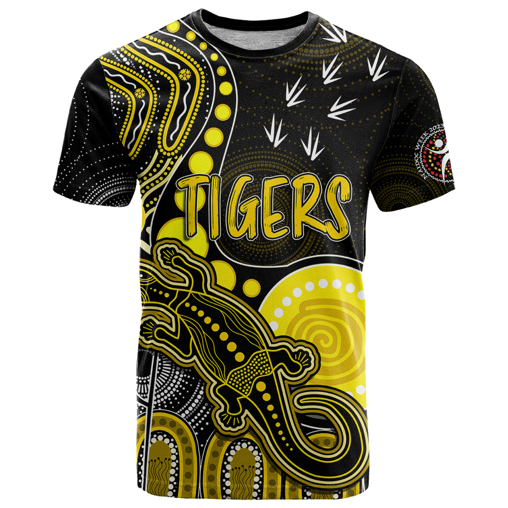 personalised-naidoc-week-2023-afl-tigers-t-shirt-aboriginal-dot-art-lizard-mix-boomerang