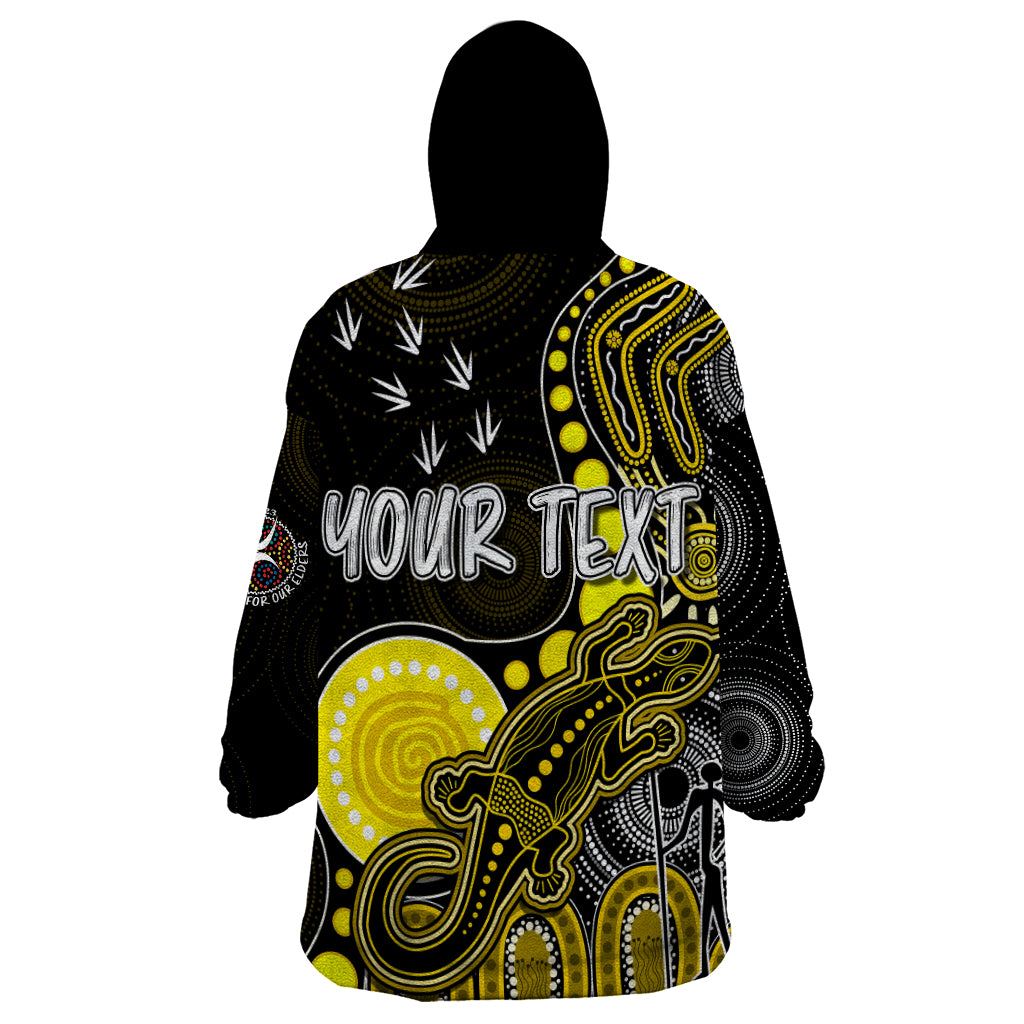personalised-naidoc-week-2023-afl-tigers-wearable-blanket-hoodie-aboriginal-dot-art-lizard-mix-boomerang