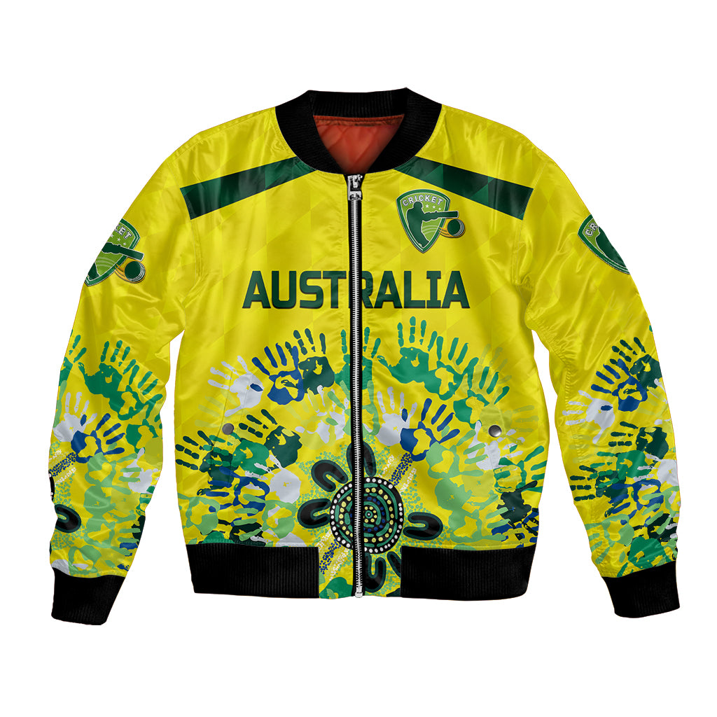 custom-personalised-australia-cricket-bomber-jacket-aboriginal-style-unique-yellow