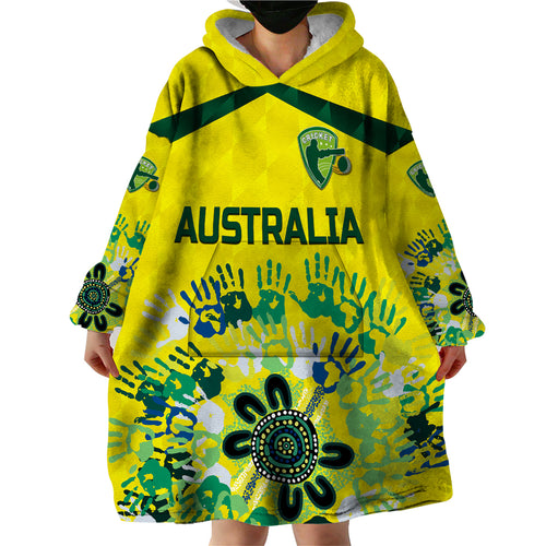custom-personalised-australia-cricket-wearable-blanket-hoodie-aboriginal-style-unique-yellow