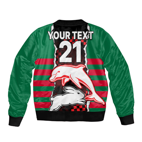 custom-text-and-number-nrl-combine-rabbitohs-and-dolphins-sleeve-zip-bomber-jacket