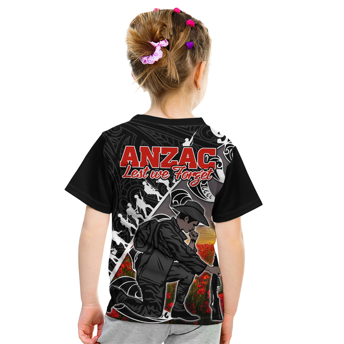 aotearoa-anzac-day-kid-t-shirt-maori-fern-with-poppy-vibe