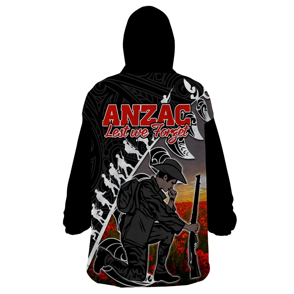 aotearoa-anzac-day-wearable-blanket-hoodie-maori-fern-with-poppy-vibe