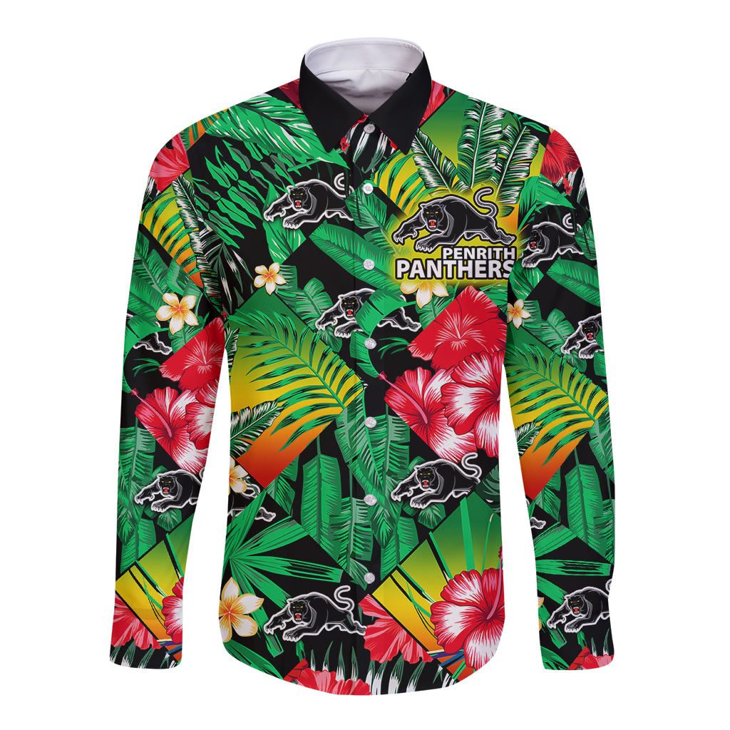 custom-personalised-panthers-rugby-long-sleeve-button-shirt-fashion-tropical-jungle-flowers