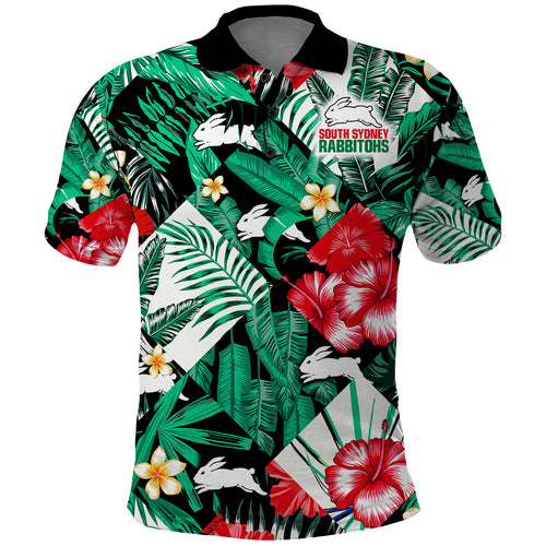 rabbitohs-rugby-polo-shirt-fashion-tropical-jungle-flowers