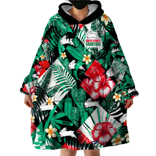rabbitohs-rugby-wearable-blanket-hoodie-fashion-tropical-jungle-flowers