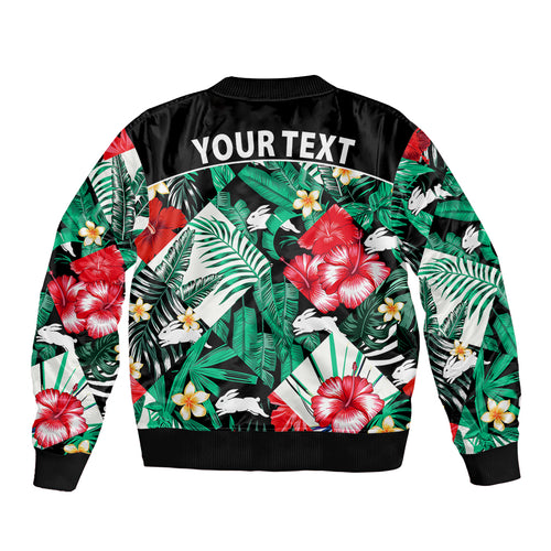 custom-personalised-rabbitohs-rugby-bomber-jacket-fashion-tropical-jungle-flowers