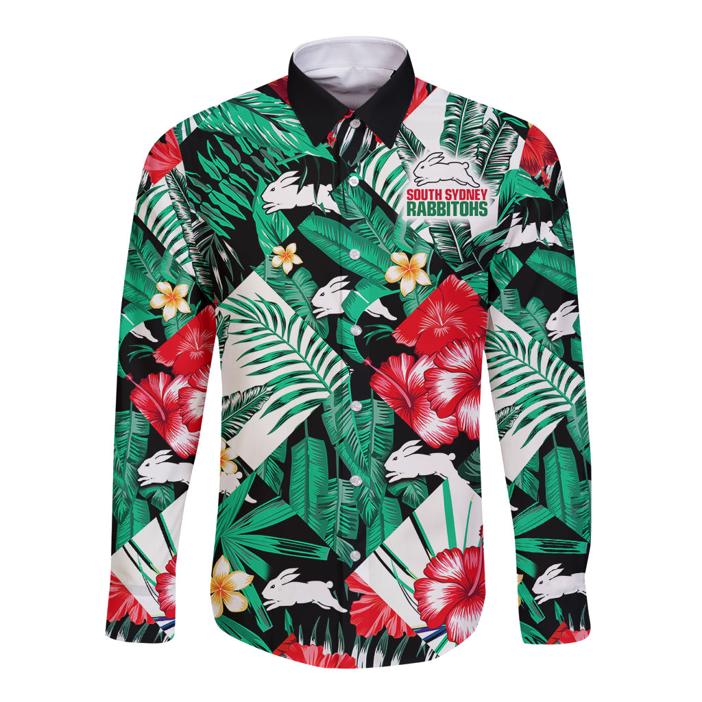 custom-personalised-rabbitohs-rugby-long-sleeve-button-shirt-fashion-tropical-jungle-flowers