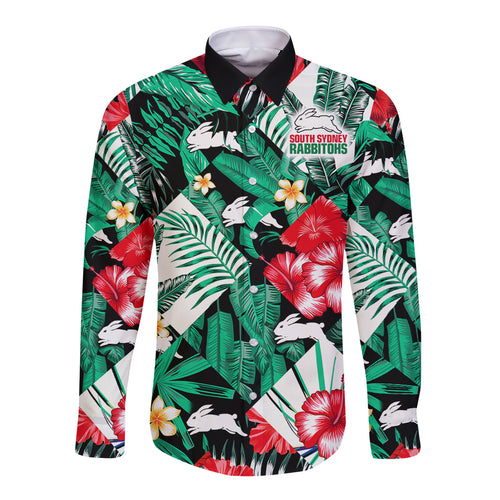 custom-personalised-rabbitohs-rugby-long-sleeve-button-shirt-fashion-tropical-jungle-flowers