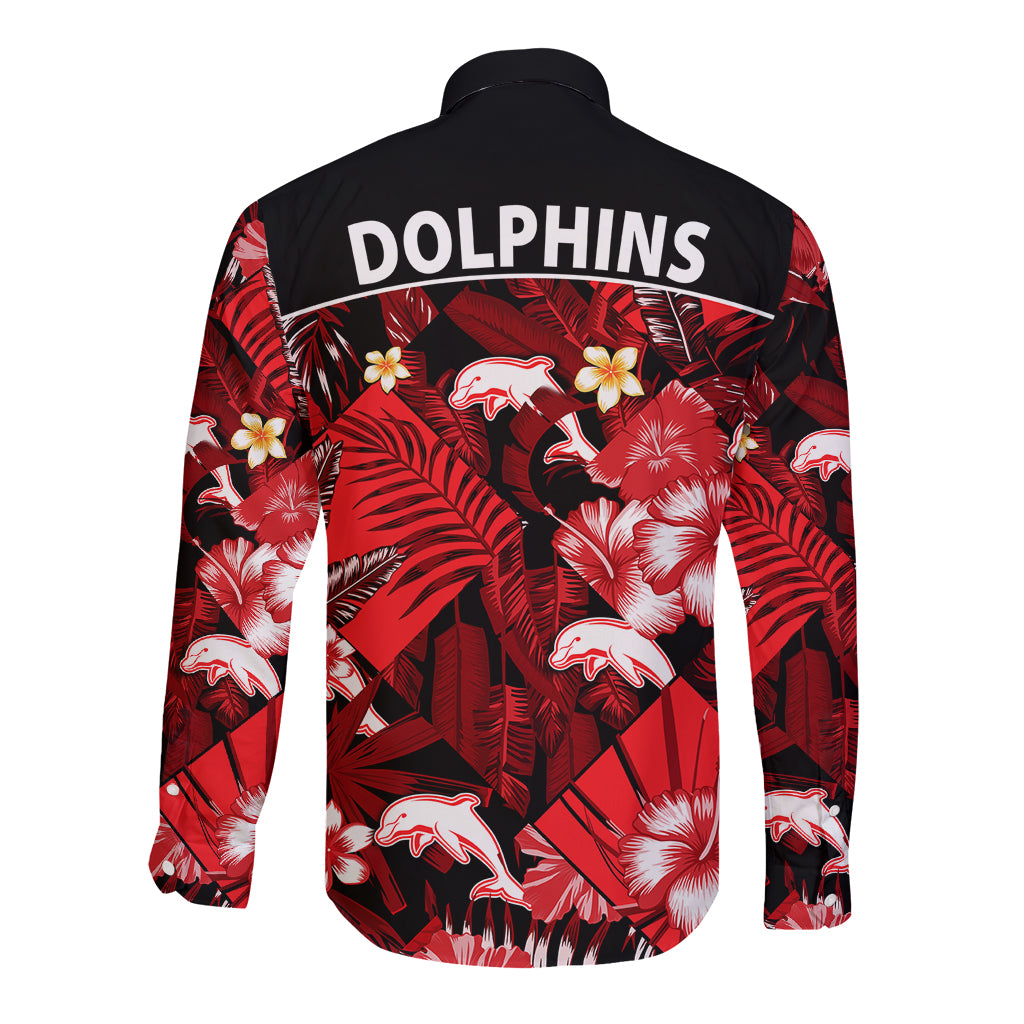 dolphins-rugby-long-sleeve-button-shirt-fashion-tropical-jungle-flowers
