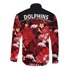 dolphins-rugby-long-sleeve-button-shirt-fashion-tropical-jungle-flowers