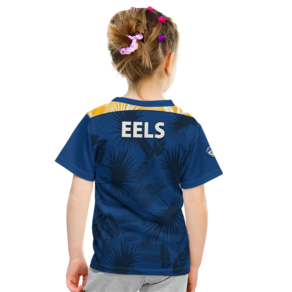 parramatta-eels-rugby-kid-t-shirt-simple-hawaiian-palms-leaf
