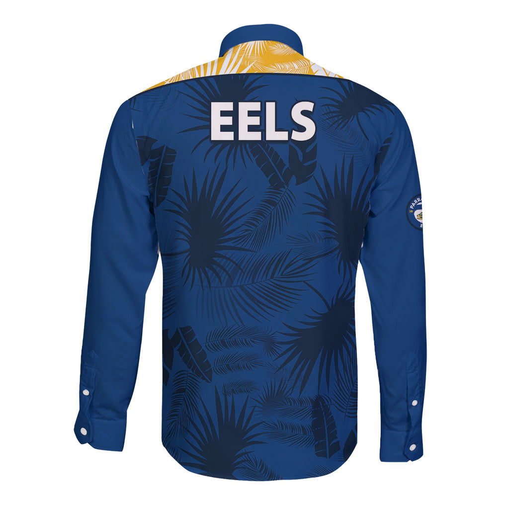 parramatta-eels-rugby-long-sleeve-button-shirt-simple-hawaiian-palms-leaf