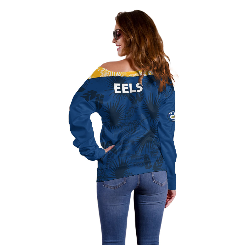 parramatta-eels-rugby-off-shoulder-sweater-simple-hawaiian-palms-leaf