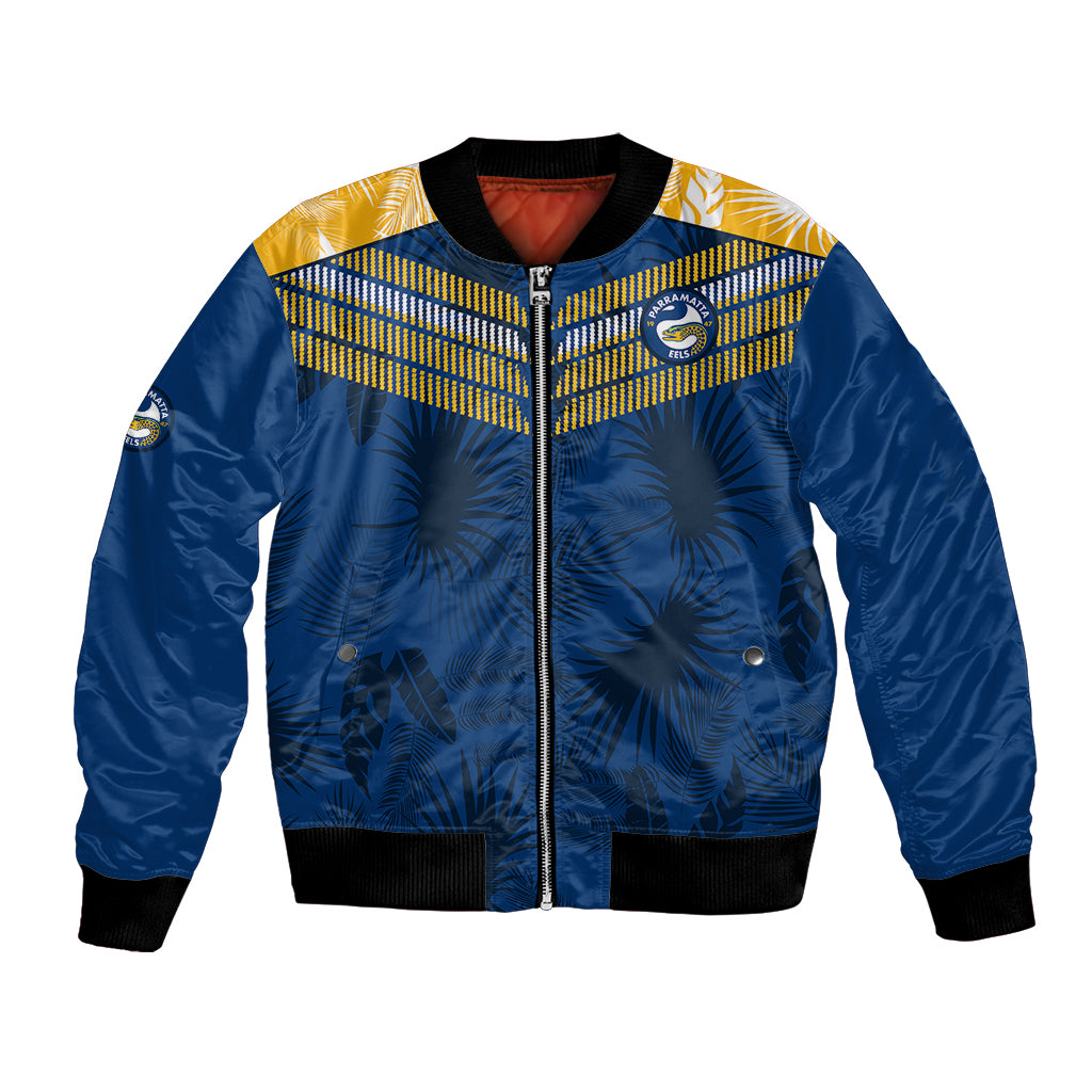 custom-text-and-number-parramatta-eels-rugby-bomber-jacket-simple-hawaiian-palms-leaf