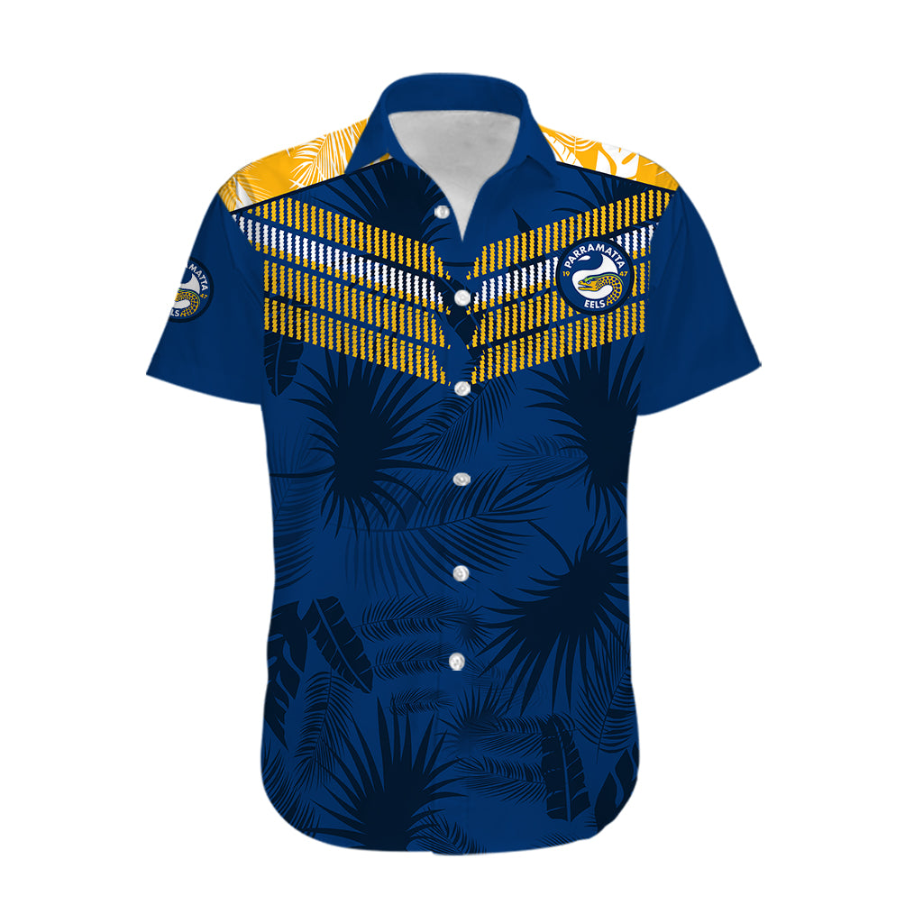 custom-text-and-number-parramatta-eels-rugby-hawaiian-shirt-simple-hawaiian-palms-leaf