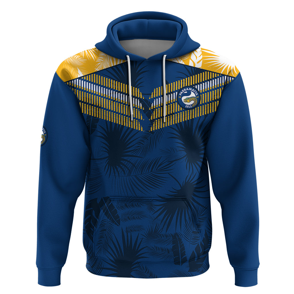 custom-text-and-number-parramatta-eels-rugby-hoodie-simple-hawaiian-palms-leaf