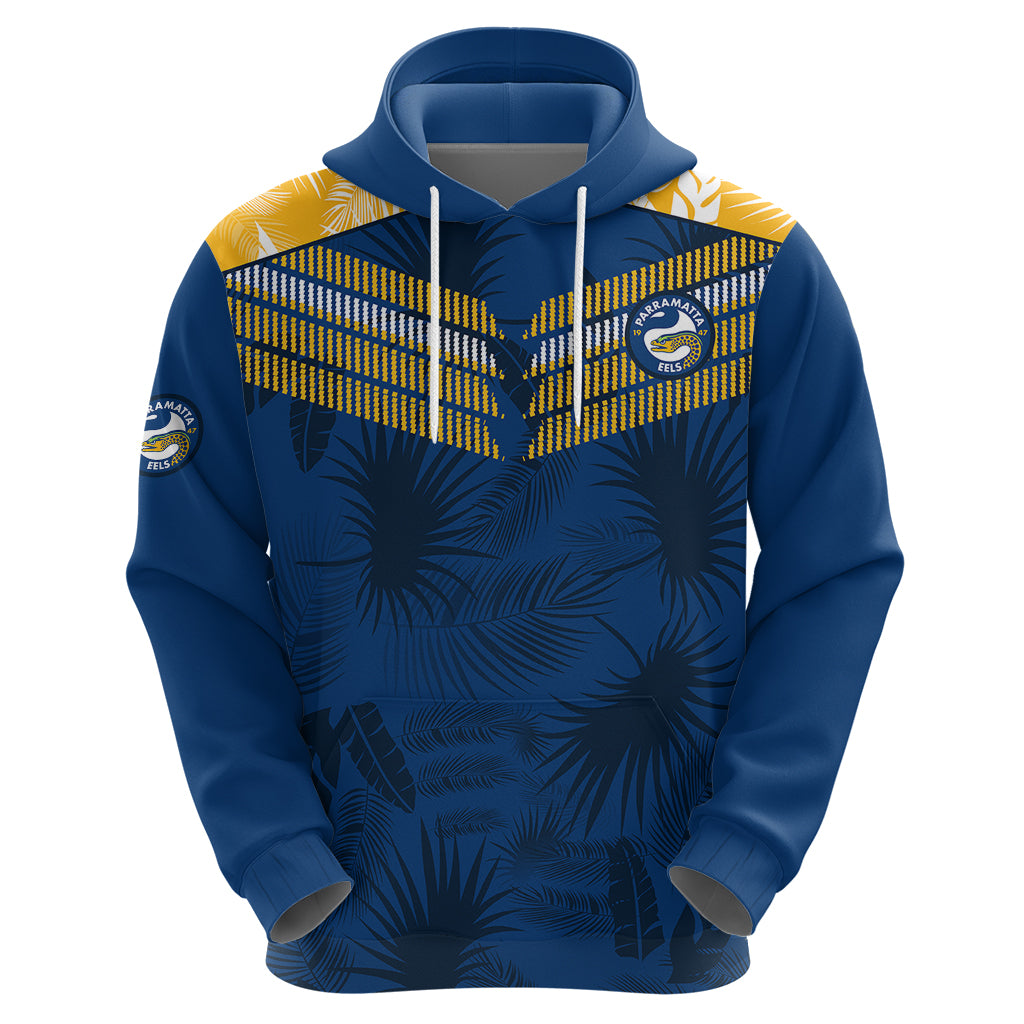 custom-text-and-number-parramatta-eels-rugby-hoodie-simple-hawaiian-palms-leaf