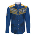 custom-text-and-number-parramatta-eels-rugby-long-sleeve-button-shirt-simple-hawaiian-palms-leaf