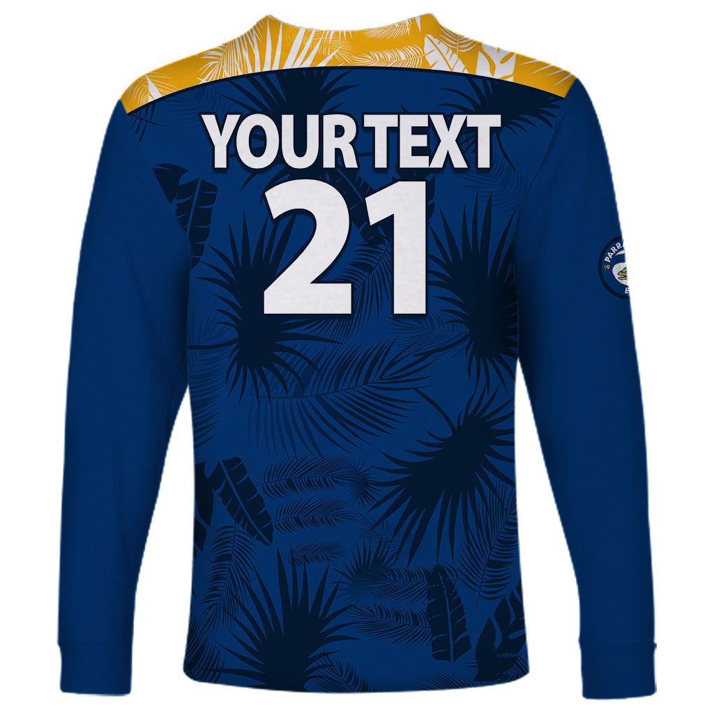 custom-text-and-number-parramatta-eels-rugby-long-sleeve-shirt-simple-hawaiian-palms-leaf