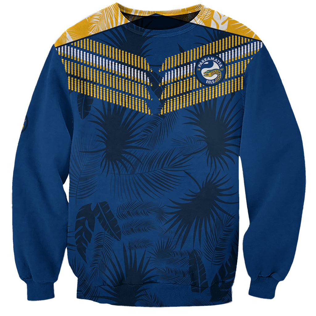 custom-text-and-number-parramatta-eels-rugby-sweatshirt-simple-hawaiian-palms-leaf