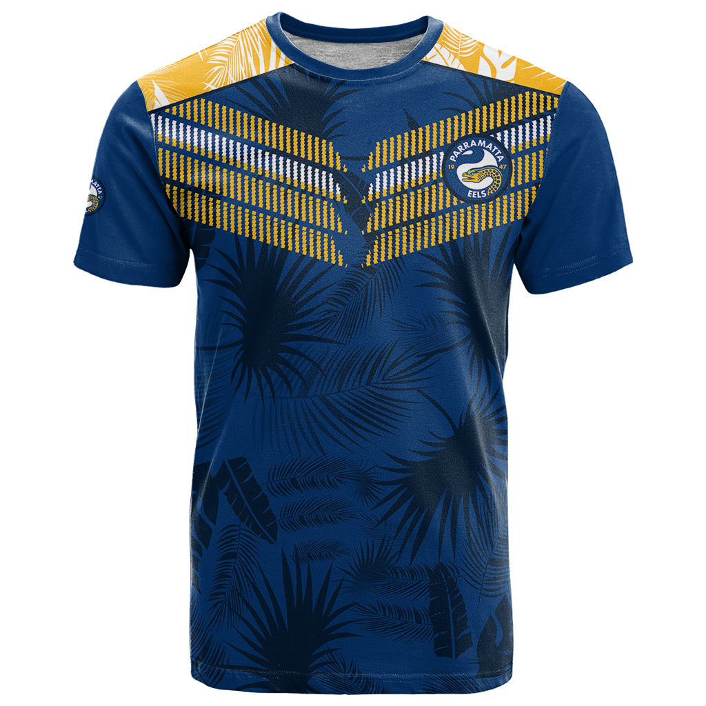 custom-text-and-number-parramatta-eels-rugby-t-shirt-simple-hawaiian-palms-leaf