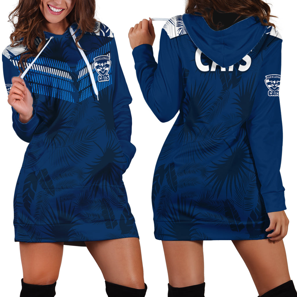 geelong-cats-football-hoodie-dress-simple-hawaiian-palms-leaf