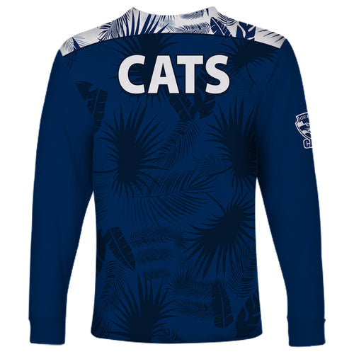 geelong-cats-football-long-sleeve-shirt-simple-hawaiian-palms-leaf
