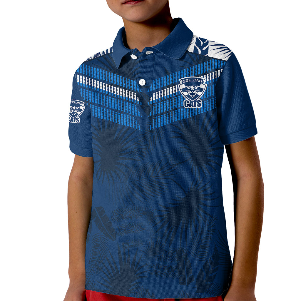 custom-text-and-number-geelong-cats-football-kid-polo-shirt-simple-hawaiian-palms-leaf