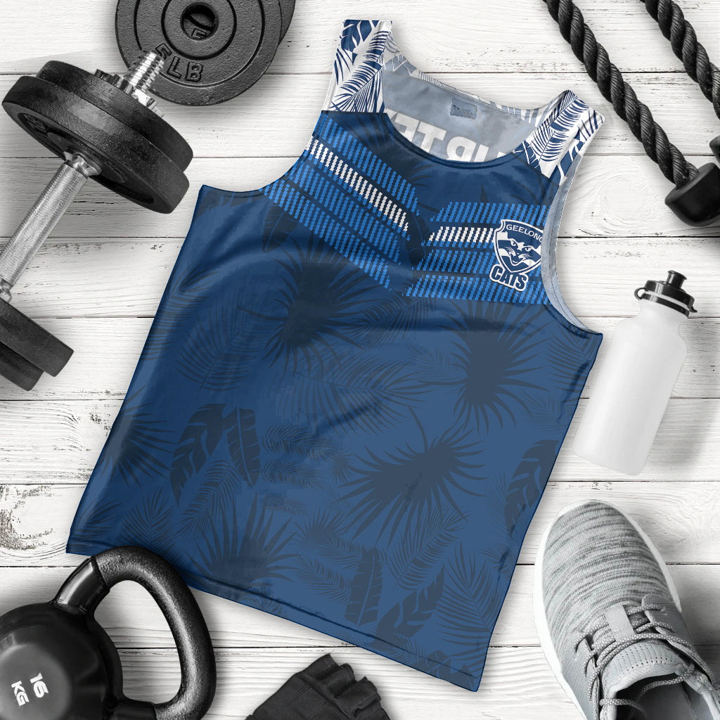 custom-text-and-number-geelong-cats-football-men-tank-top-simple-hawaiian-palms-leaf