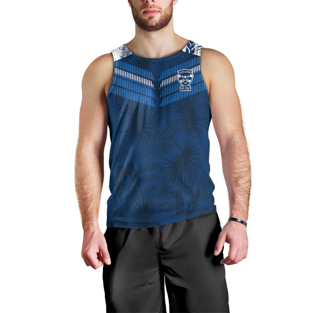 custom-text-and-number-geelong-cats-football-men-tank-top-simple-hawaiian-palms-leaf