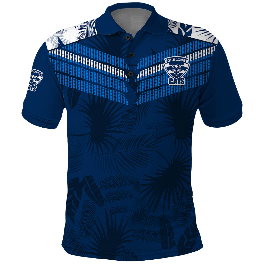 custom-text-and-number-geelong-cats-football-polo-shirt-simple-hawaiian-palms-leaf