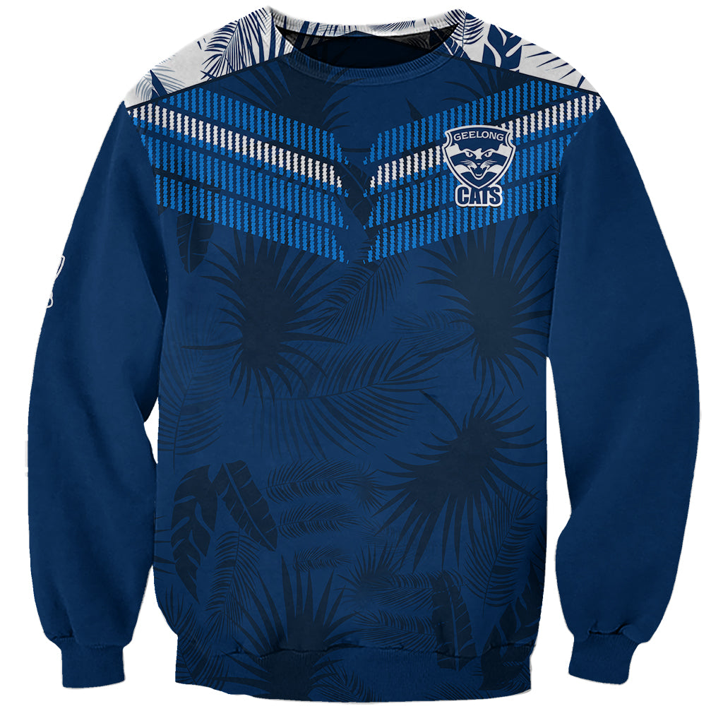custom-text-and-number-geelong-cats-football-sweatshirt-simple-hawaiian-palms-leaf
