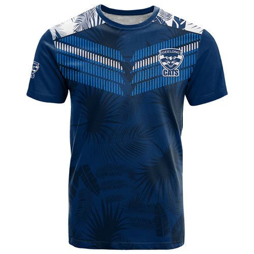 custom-text-and-number-geelong-cats-football-t-shirt-simple-hawaiian-palms-leaf