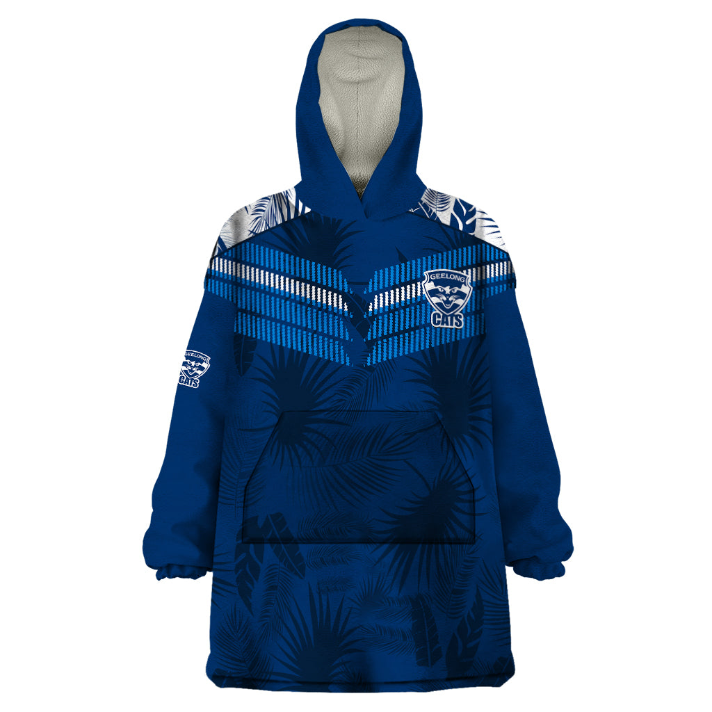 custom-text-and-number-geelong-cats-football-wearable-blanket-hoodie-simple-hawaiian-palms-leaf