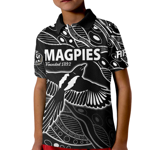 custom-text-and-number-2023-collingwood-magpies-football-kid-polo-shirt-pies-founded-1892