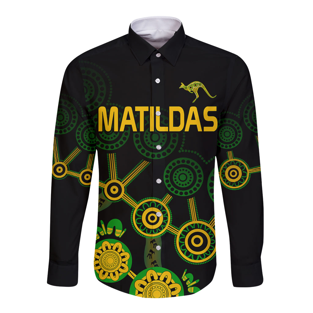 custom-text-and-number-australia-soccer-long-sleeve-button-shirt-matildas-world-cup-with-kangaroo