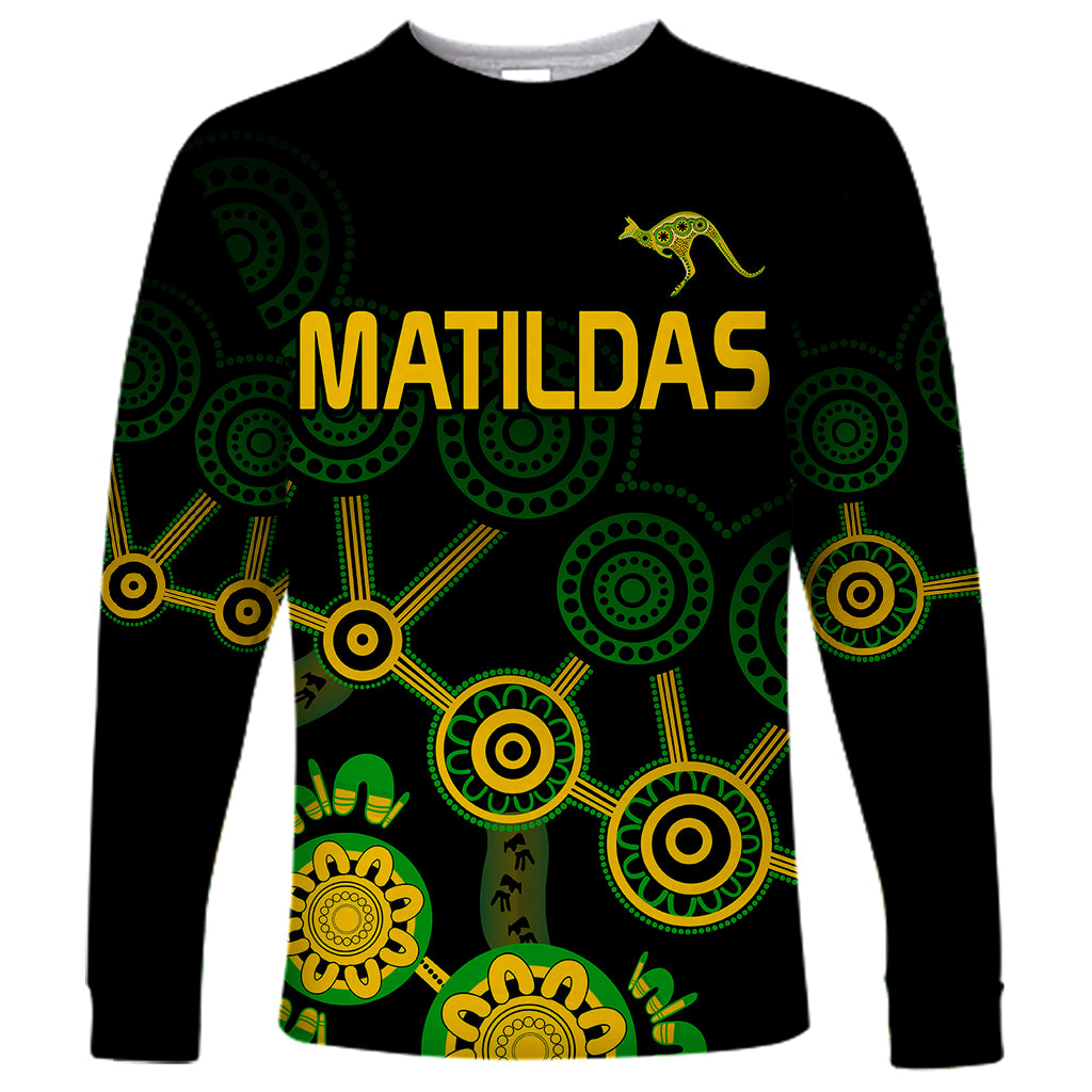 custom-text-and-number-australia-soccer-long-sleeve-shirt-matildas-world-cup-with-kangaroo