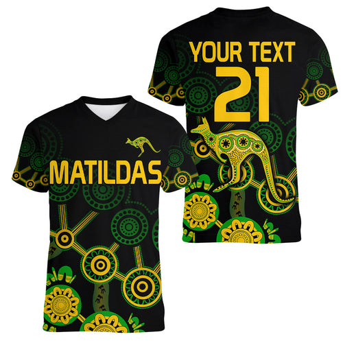 custom-text-and-number-australia-soccer-women-v-neck-t-shirt-matildas-world-cup-with-kangaroo