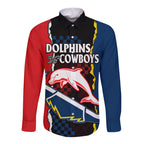custom-text-and-number-nrl-combine-dolphins-and-cowboys-long-sleeve-button-shirt